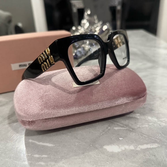 Miu Miu Black Square Eyewear with Gold Detail -VMU04U 100% AUTHENTIC - Picture 1 of 8